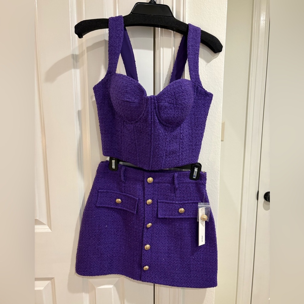 Aqua Purple Tweed Bustier and Skirt Set